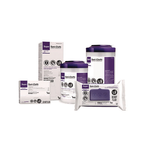 Image of Sani Professional® Super Sani-Cloth Germicidal Disposable Wipes, 1-Ply, 6 x 6.75, Unscented, White, 160/Canister, 12 Canisters/Carton