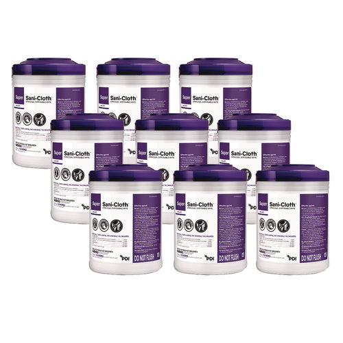 Image of Sani Professional® Super Sani-Cloth Germicidal Disposable Wipes, 1-Ply, 6 x 6.75, Unscented, White, 160/Canister, 12 Canisters/Carton