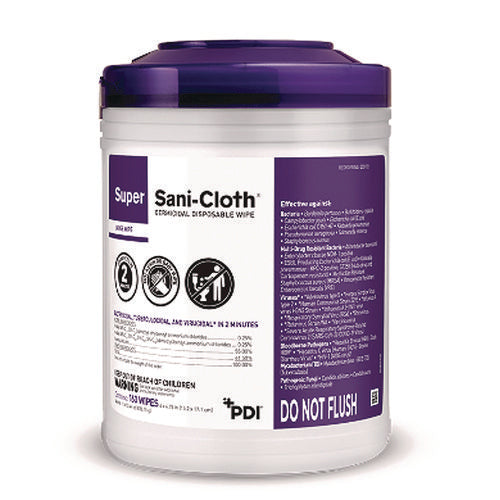 Image of Sani Professional® Super Sani-Cloth Germicidal Disposable Wipes, 1-Ply, 6 x 6.75, Unscented, White, 160/Canister, 12 Canisters/Carton