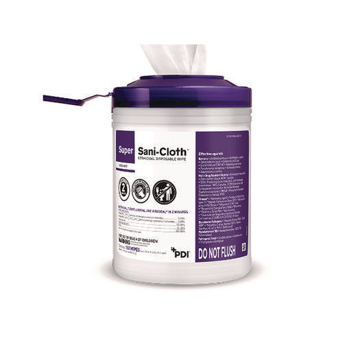 Image of Sani Professional® Super Sani-Cloth Germicidal Disposable Wipes, 1-Ply, 6 x 6.75, Unscented, White, 160/Canister, 12 Canisters/Carton