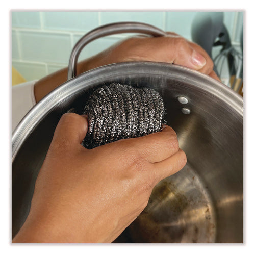 Image of Boardwalk® Stainless Steel Scrubber, Medium Size, Steel Gray, 72/carton