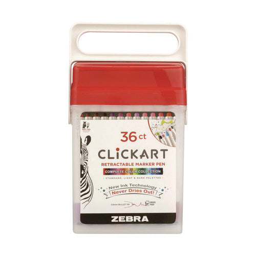 Image of Zebra® ClickArt Porous Point Pen, Retractable, Fine 0.6 mm, Assorted Ink Colors, White Barrel, 36/Pack