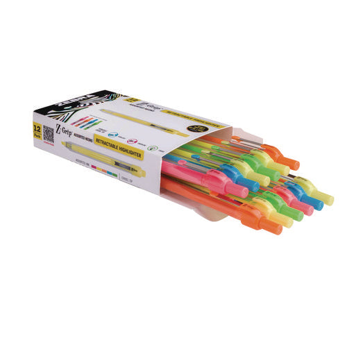Image of Zebra® Z-Grip Retractable Highlighter Markers, Assorted Neon Ink, Chisel Tip, Assorted Neon Barrel, Dozen