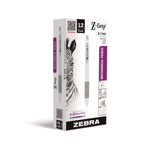 Image of Zebra® Z-Grip Plus Mechanical Pencil, 0.7, (#2), Black Lead, White Barrel, Dozen