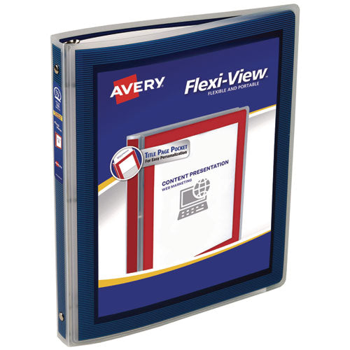 Image of Avery® Flexi-View Binder With Round Rings, 3 Rings, 0.5" Capacity, 11 X 8.5, Navy Blue