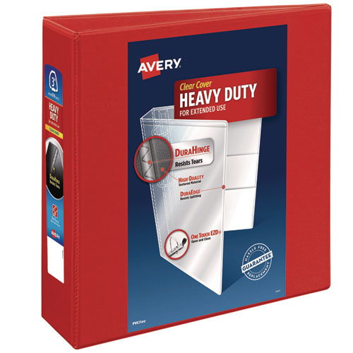 Image of Avery® Heavy-Duty View Binder With Durahinge And Locking One Touch Ezd Rings, 3 Rings, 3" Capacity, 11 X 8.5, Red
