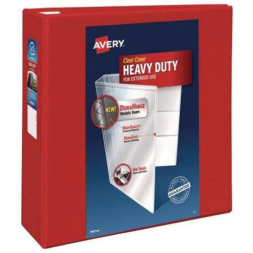 Image of Avery® Heavy-Duty View Binder With Durahinge And Locking One Touch Ezd Rings, 3 Rings, 4" Capacity, 11 X 8.5, Red