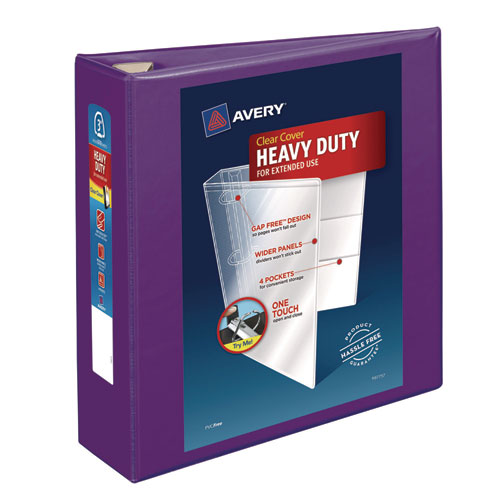 Image of Avery® Heavy-Duty View Binder With Durahinge And Locking One Touch Ezd Rings, 3 Rings, 3" Capacity, 11 X 8.5, Purple