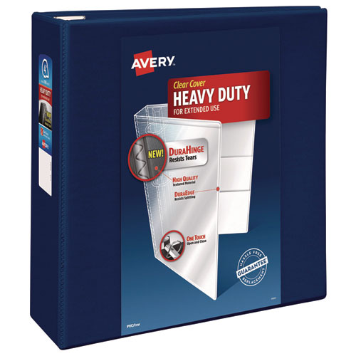 Image of Avery® Heavy-Duty View Binder With Durahinge And Locking One Touch Ezd Rings, 3 Rings, 4" Capacity, 11 X 8.5, Navy Blue