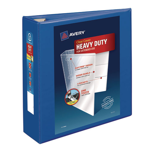 Image of Avery® Heavy-Duty View Binder With Durahinge And Locking One Touch Ezd Rings, 3 Rings, 3" Capacity, 11 X 8.5, Pacific Blue