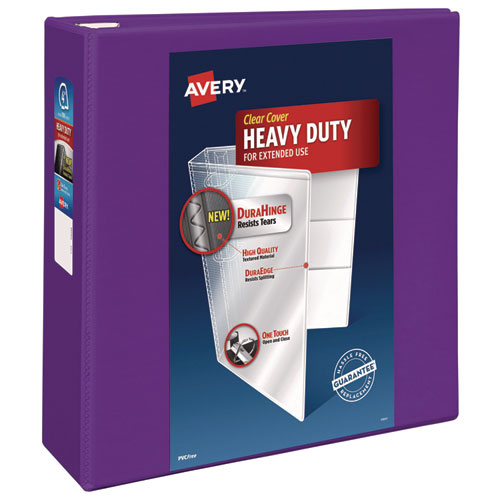 Image of Avery® Heavy-Duty View Binder With Durahinge And Locking One Touch Ezd Rings, 3 Rings, 4" Capacity, 11 X 8.5, Purple