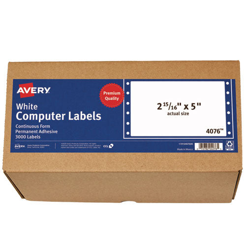 Image of Avery® Dot Matrix Printer Mailing Labels, Pin-Fed Printers, 2.94 X 5, White, 3,000/box