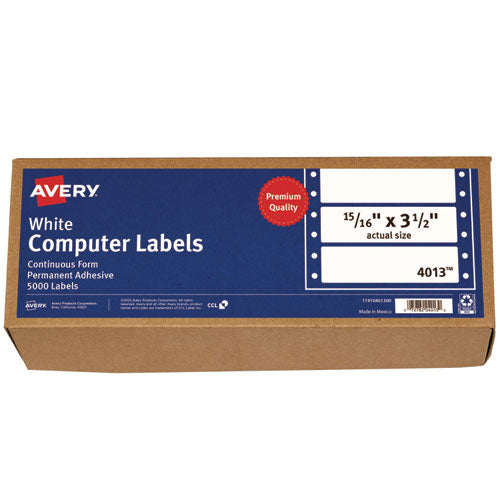 Image of Avery® Dot Matrix Printer Mailing Labels, Pin-Fed Printers, 0.94 X 3.5, White, 5,000/box