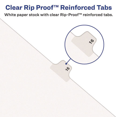 Image of Avery® Preprinted Legal Exhibit Side Tab Index Dividers, Avery Style, 10-Tab, 7, 11 X 8.5, White, 25/pack