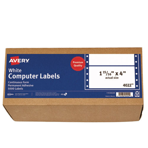 Image of Avery® Dot Matrix Printer Mailing Labels, Pin-Fed Printers, 1.94 X 4, White, 5,000/box