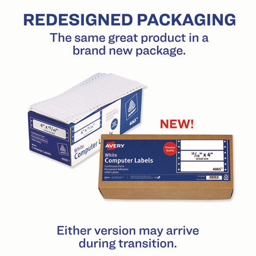 Image of Avery® Dot Matrix Printer Mailing Labels, Pin-Fed Printers, 0.94 X 4, White, 5,000/box