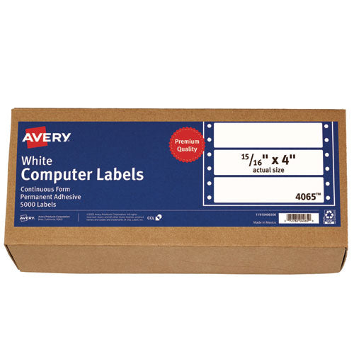 Image of Avery® Dot Matrix Printer Mailing Labels, Pin-Fed Printers, 0.94 X 4, White, 5,000/box