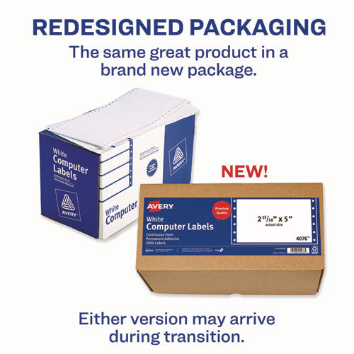 Image of Avery® Dot Matrix Printer Mailing Labels, Pin-Fed Printers, 2.94 X 5, White, 3,000/box