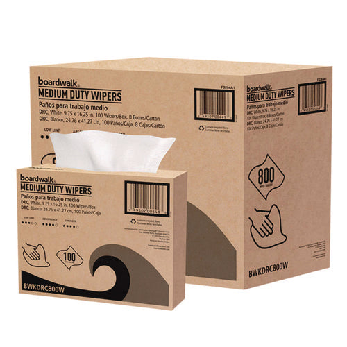Image of Boardwalk® DRC Wipers, 1-Ply, 9.75 x 16.25, White, 100/Box, 8 Boxes/Carton