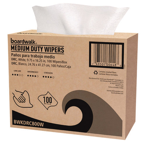 Image of Boardwalk® DRC Wipers, 1-Ply, 9.75 x 16.25, White, 100/Box, 8 Boxes/Carton