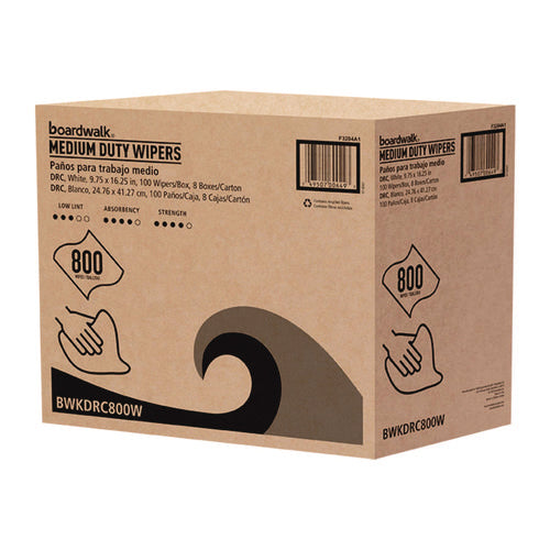 Image of Boardwalk® DRC Wipers, 1-Ply, 9.75 x 16.25, White, 100/Box, 8 Boxes/Carton