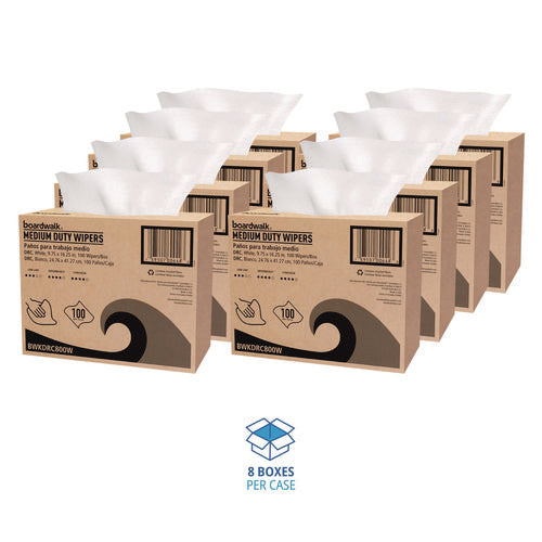 Image of Boardwalk® DRC Wipers, 1-Ply, 9.75 x 16.25, White, 100/Box, 8 Boxes/Carton