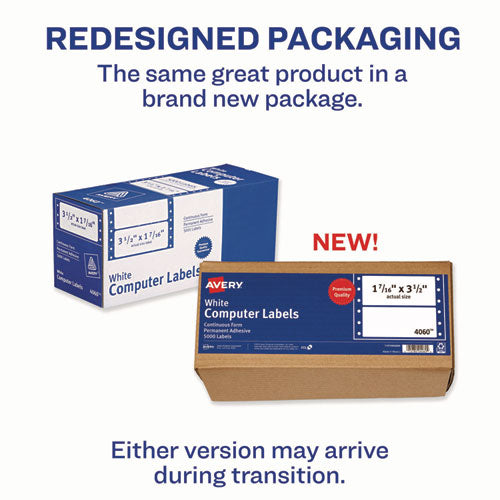 Image of Avery® Dot Matrix Printer Mailing Labels, Pin-Fed Printers, 1.44 X 3.5, White, 5,000/box