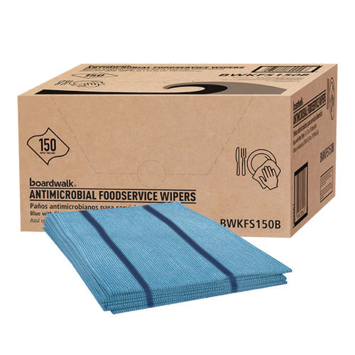 Image of Boardwalk® Antimicrobial Foodservice Wipers, 1-Ply, 12 x 21, Blue, 150/Carton