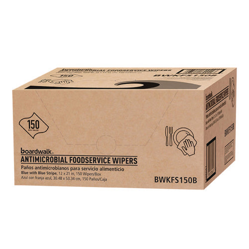 Image of Boardwalk® Antimicrobial Foodservice Wipers, 1-Ply, 12 x 21, Blue, 150/Carton