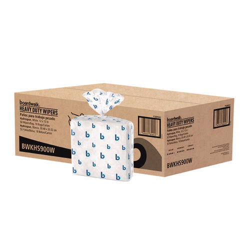 Image of Boardwalk® Hydrospun Wipers, 1-Ply, 12 x 13, White, 50/Bag, 18 Bags/Carton