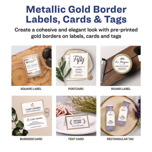 Image of Avery® Invitation Cards with Metallic Border, Inkjet/Laser, 80 lb, 5 x 7, Matte White, 2 Cards/Sheet, 15 Sheets/Pack