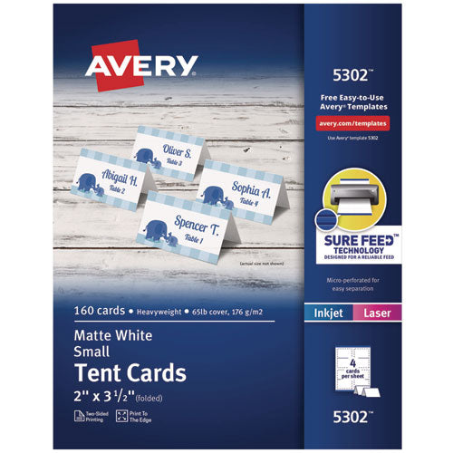 Image of Avery® Small Tent Card, White, 3.5 x 2, 4 Cards/Sheet, 40 Sheets/Pack