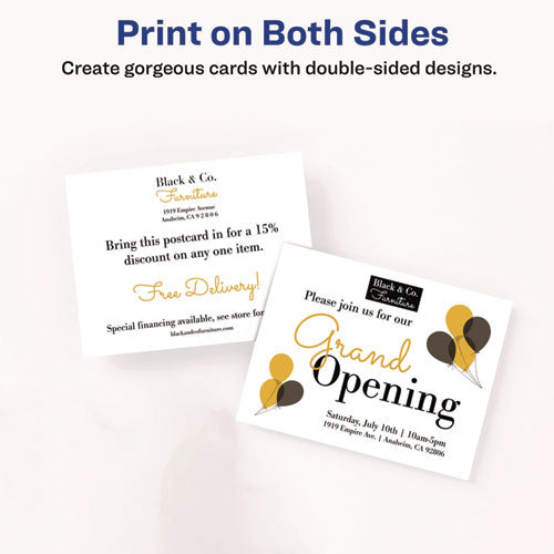 Image of Avery® Printable Postcards, Laser, 80 lb, 4 x 6, Matte White, 100 Cards, 2/Cards/Sheet, 50 Sheets/Box