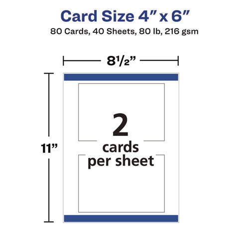 Image of Avery® Printable Postcards, Laser, 80 lb, 4 x 6, Matte White, 80 Cards, 2 Cards/Sheet, 40 Sheets/Box