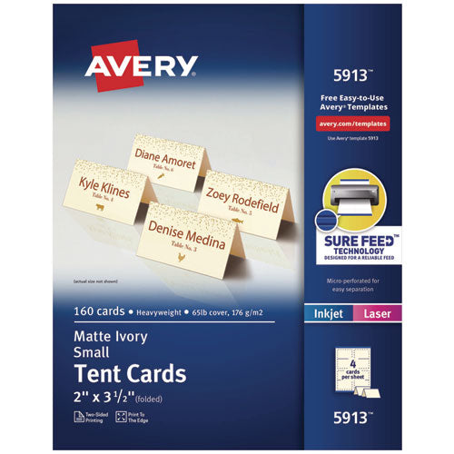 Image of Avery® Small Tent Card, Ivory, 3.5 x 2, 4 Cards/Sheet, 40 Sheets/Pack