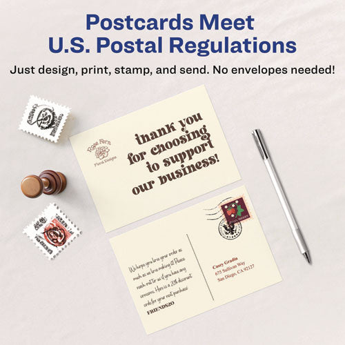 Image of Avery® Printable Postcards, Inkjet/Laser, 80 lb, 4.25 x 5.5, Matte Ivory, 100 Cards, 4 Cards/Sheet, 25 Sheets/Box