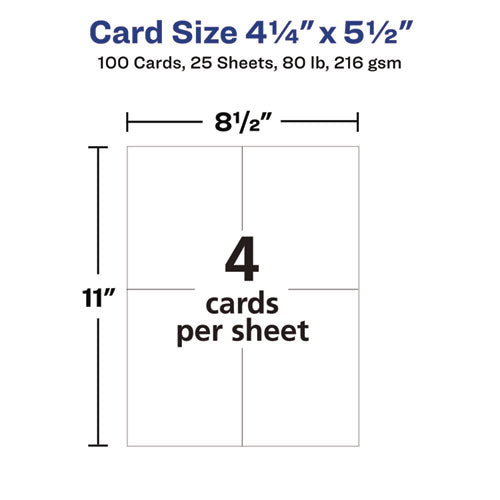 Image of Avery® Printable Postcards, Inkjet/Laser, 80 lb, 4.25 x 5.5, Matte Ivory, 100 Cards, 4 Cards/Sheet, 25 Sheets/Box