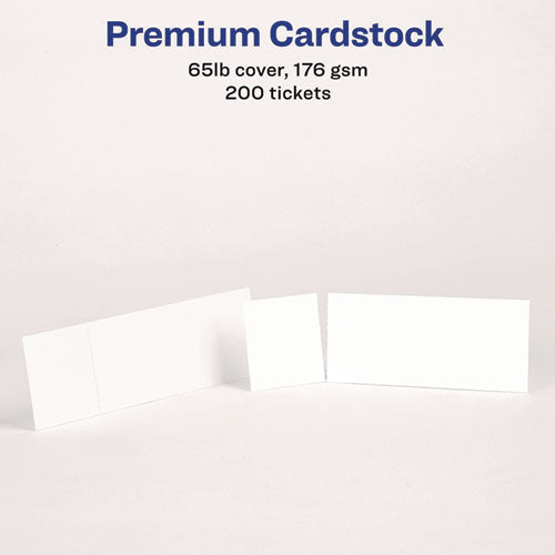 Image of Avery® Printable Tickets w/Tear-Away Stubs, 97 Bright, 65 lb Cover Weight, 8.5 x 11, White, 10 Tickets/Sheet, 20 Sheets/Pack