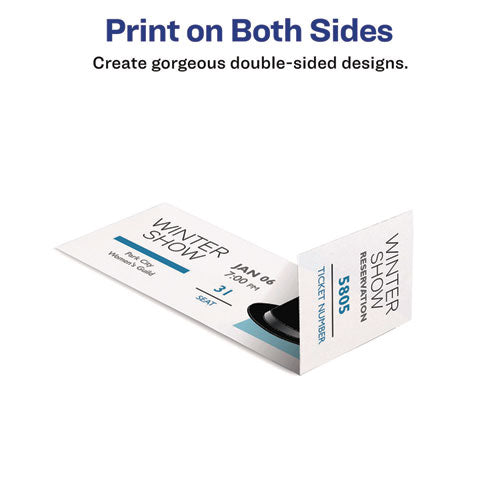 Image of Avery® Printable Tickets w/Tear-Away Stubs, 97 Bright, 65 lb Cover Weight, 8.5 x 11, White, 10 Tickets/Sheet, 20 Sheets/Pack