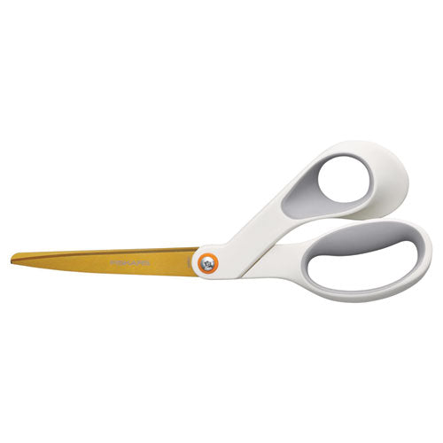 Image of Fiskars® SoftGrip Titanium Scissors, 8" Long, 4" Cut Length, Offset White Handle