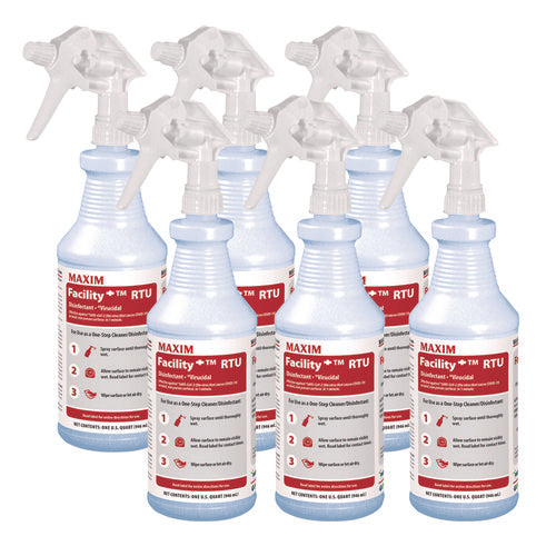Image of Maxim® Facility+ RTU Disinfectant, Safe-to-Ship, Unscented, 32 oz, 6/Carton