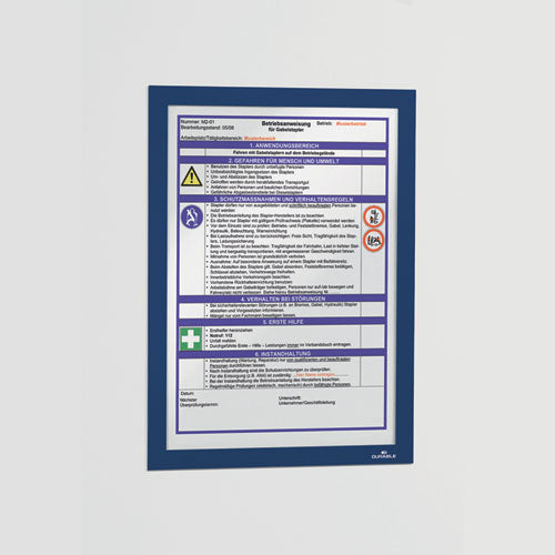 Image of Durable® Infoframe DURAFRAME Self Adhesive Double Sided Sign Holder, 9.5 x 12, Dark Blue Frame, 2/Pack