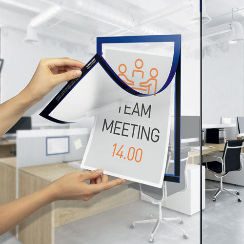 Image of Durable® Infoframe DURAFRAME Self Adhesive Double Sided Sign Holder, 9.5 x 12, Dark Blue Frame, 2/Pack