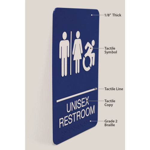 Image of Headline® Sign ADA Sign, Unisex Restroom, 6 x 9, Blue Face, White Graphics