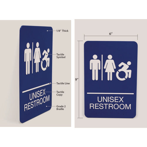 Image of Headline® Sign ADA Sign, Unisex Restroom, 6 x 9, Blue Face, White Graphics