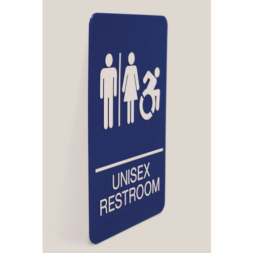 Image of Headline® Sign ADA Sign, Unisex Restroom, 6 x 9, Blue Face, White Graphics