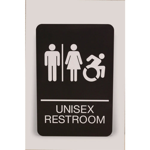 Image of Headline® Sign ADA Sign, Unisex Restroom, 6 x 9, Black Face, White Graphics