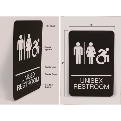 Image of Headline® Sign ADA Sign, Unisex Restroom, 6 x 9, Black Face, White Graphics