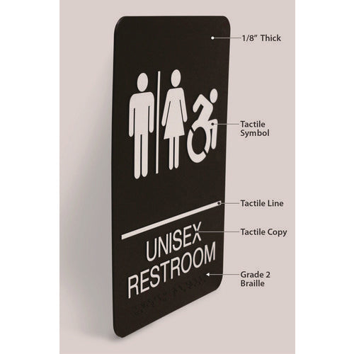 Image of Headline® Sign ADA Sign, Unisex Restroom, 6 x 9, Black Face, White Graphics