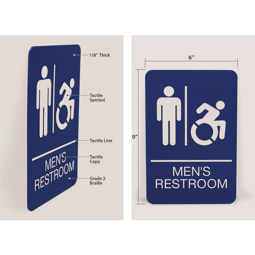 Image of Headline® Sign ADA Sign, Men's Restroom, 6 x 9, Blue Face, White Graphics